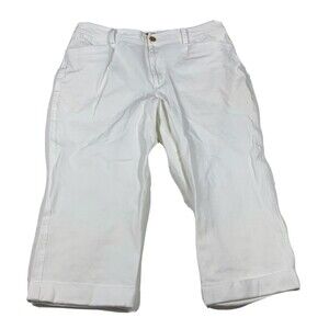 Lauren Ralph Lauren Pants Womens 12 White Gold Zipper Jeans Stretch Cuff Cropped